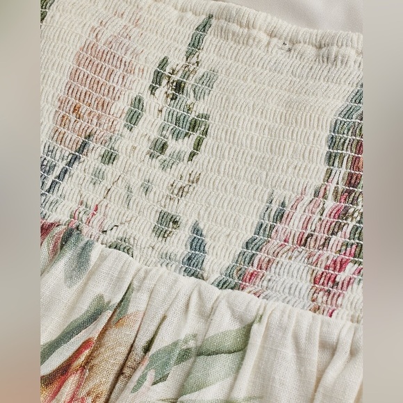 Linen Floral Sundress Babydoll Mini Dress Garden Pastel Baby shower Wedding L - Picture 7 of 13